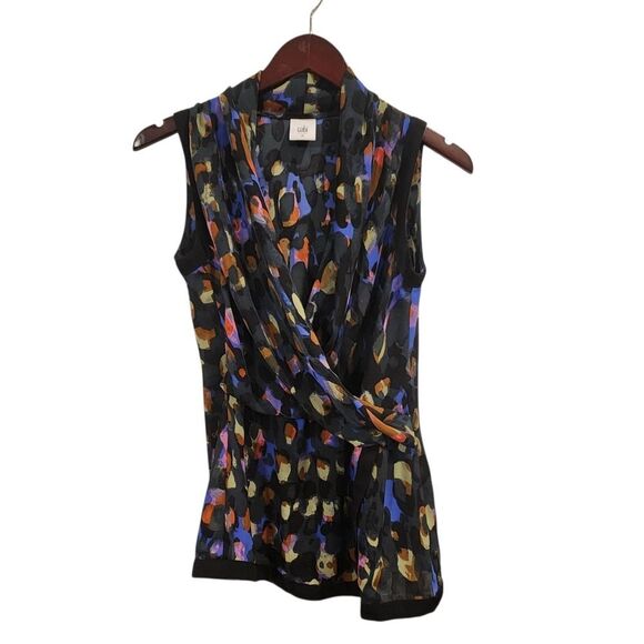 Cabi Faux Wrap Sleeveless Top Blouse Abstract Watercolor XS #3077 - Picture 1 of 7